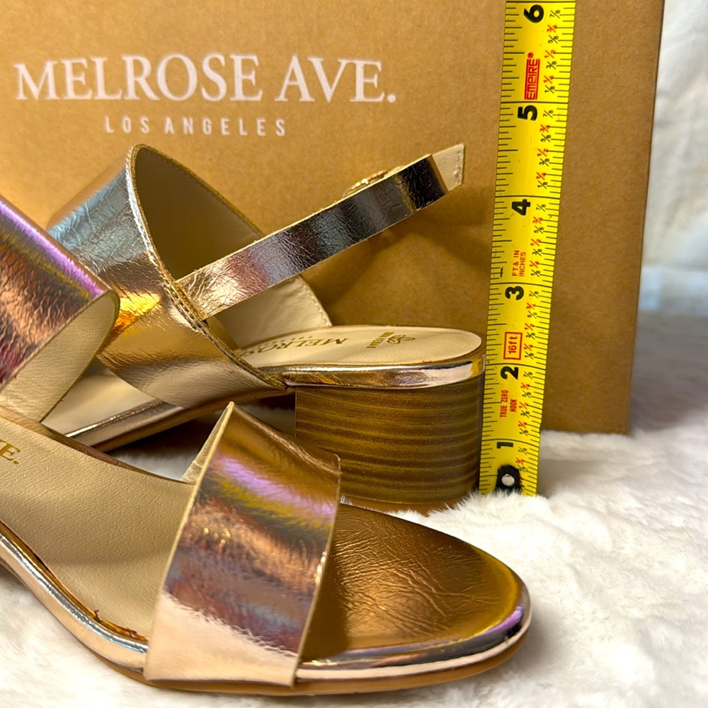 Melrose Ave. Los Angeles 100% Vegan, Rose Gold Metallic, 2” Heel, Strap Sandals - Picture 11 of 12
